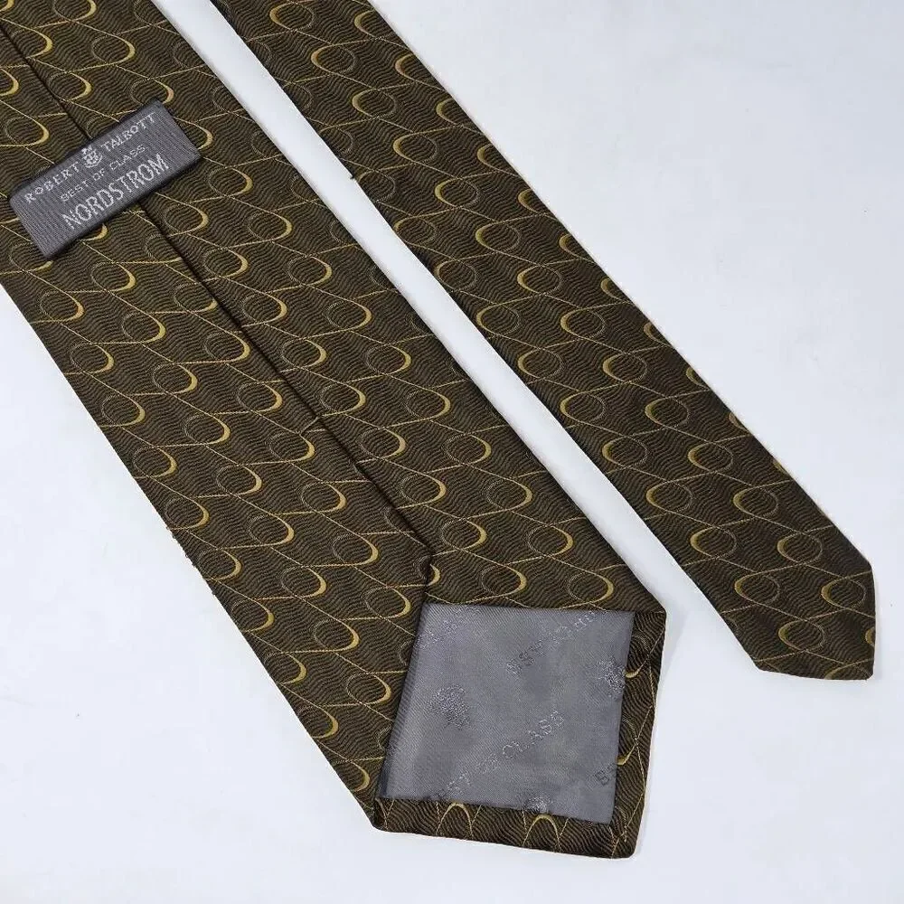 ROBERT TALBOTT BEST OF CLASS SILK TIE BROWN GOLD WAVE WEAVE SATIN 4
